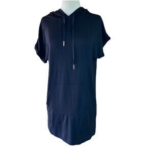 Beyond Yoga Hoodie Tunic Dress Women’s Sz S‎ Black Short Sleeve Cover Up USA